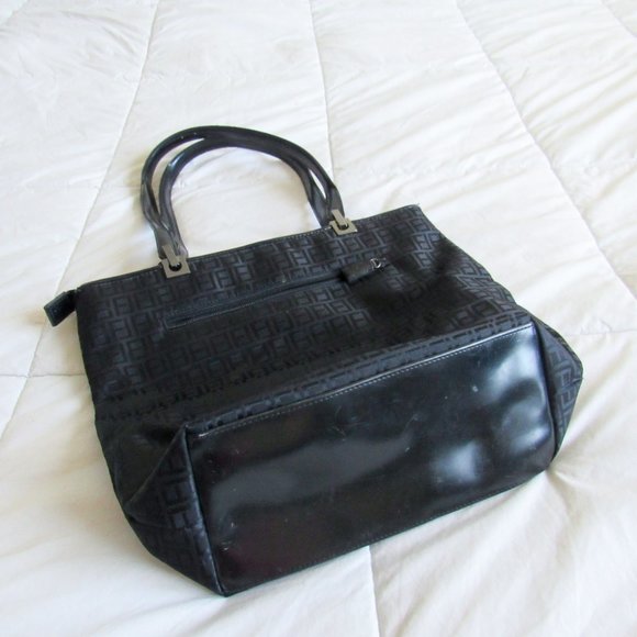 Chic All-Black Monogram Purse Vintage Printed Shoulder Bag Tote - Picture 6 of 7